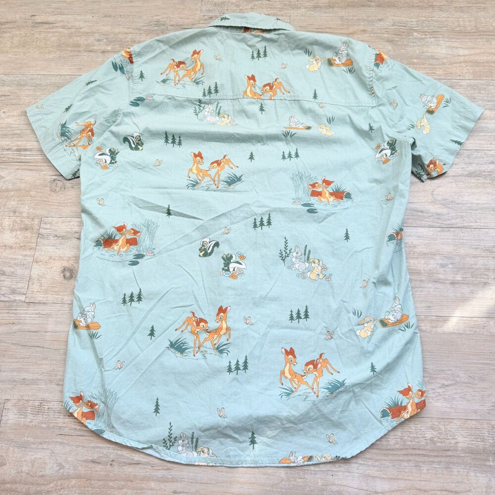 Disney Bambi Scenic Print Button-Up Shirt BoxLunch Exclusive Men’s XL Green Blue - Picture 6 of 11